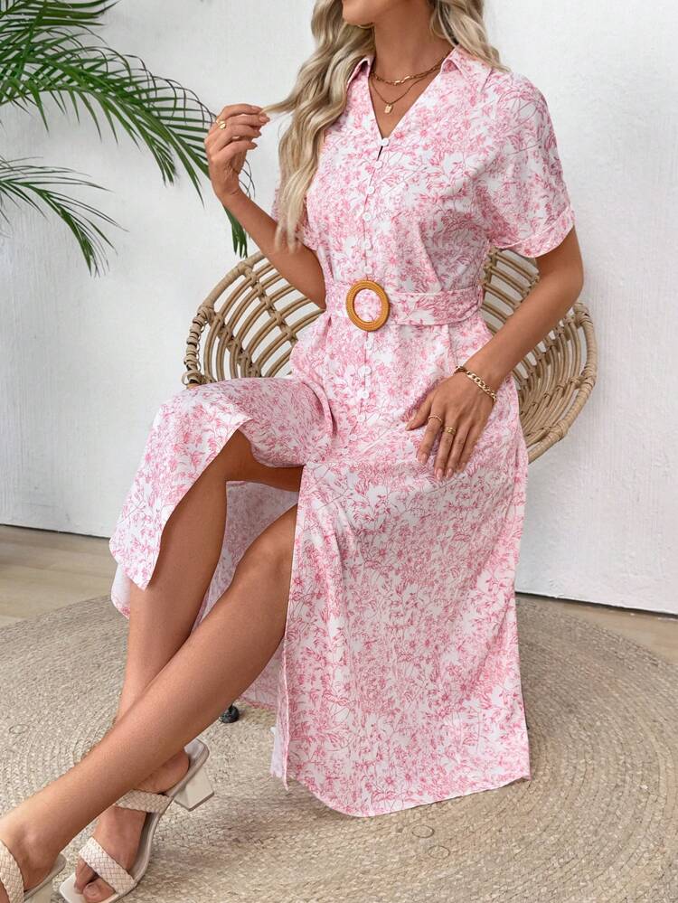 Women's Casual Floral All-Over Print Mid-Length Dress, Summer Summer Dresses For Women Graduation Dress  Wedding Guest Dress Women Concert Outfits For Women