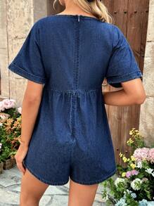 SHEIN 孕妇蓝色牛仔短袖V领连体衣