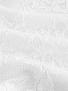 SHEIN MOD 休闲不对称荷叶边白色蕾丝、狂欢、毕业、浪漫、夏季、节日、乡村服装、海滩度假装、茶会、端庄、舞会上衣 - 白色 - 查看 4
