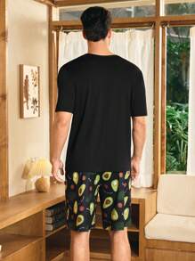 CoupledUp Conjunto de pijama informal de hombre de manga corta y pantalón corto con estampado de aguacate