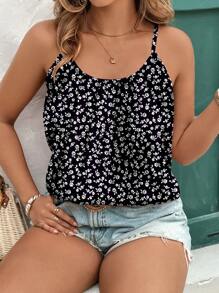 EMERY ROSE Camiseta + camiseta sin mangas casual y elegante con estampado de lunares y flores, adecuado para vacaciones de verano de talla grande