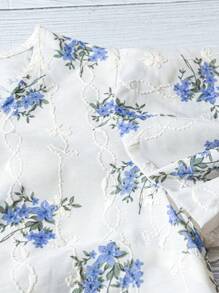 SHEIN LUNE Áo kiểu nữ tay ngắn cổ tròn in hoa, thích hợp mặc đi biển mùa hè, công sở, đi chơi, thường ngày. - Nhiều màu - Xem 4