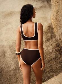 Anewsta 女士夏季沙滩流苏比基尼两件套泳衣 - 棕色 - 查看 2