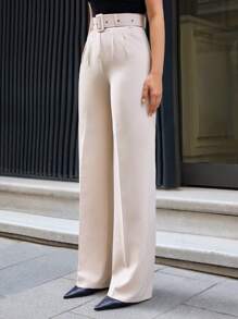 EURMUSE Fashionable Versatile Solid Color High Waist Straight Leg Suit Pants - Apricot - View 4