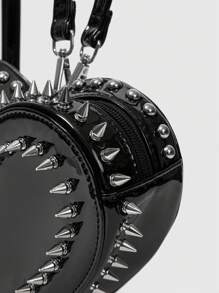 ROMWE Grunge Punk Cute Punk Street Preppy Y2K Style Rivet Backpack For Women, School Backpack - Black - View 4