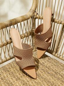 CUCCOO BASICS Sandalias de tacón de aguja de punta fina para mujer, diseño versátil - Marrón - Ver 2