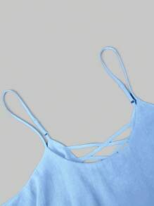 DreamSkyne Áo ba lỗ dây mảnh xẻ chéo lưng hai lớp vải chiffon trơn màu cỡ lớn - Màu xanh lam - Xem 4