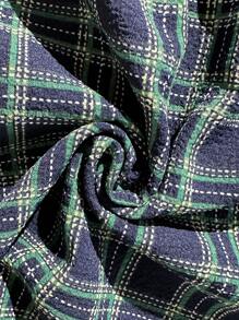 SHEIN Plus Size Blue Plaid Printed Bow Decor Sleepwear Shorts