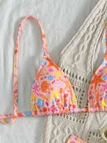 Swim Mod 2件套极简主义海洋印花吊带背心和V型比基尼泳裤套装 - 彩色 - 查看 8