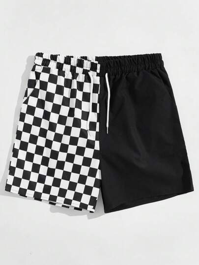 Street Life Plus Size Women Checkerboard Print Drawstring Waist Casual Shorts