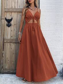 SHEIN VCAY Women Plain Minimalist Midi Dress, Casual Everyday Wear