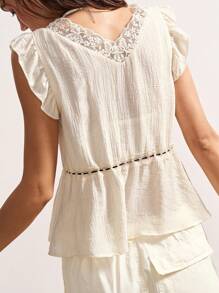 Bohemela Women Boho Style Solid Color V-Neck Fitted Blouse, Casual Holiday Wear, Summer