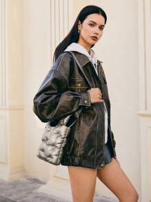 SHECARRY Women's Quilted Padded Dot Strap Non-Adjustable Fashionable Shoulder Bag, Mini Bag For Shoulder Use