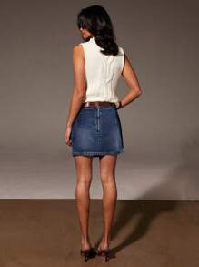 Athîral Women's Casual Washed Short Denim Mini Skirt Cowgirl, Four Seasons, Back To School Girls Outfits - Dark Wash - View 5