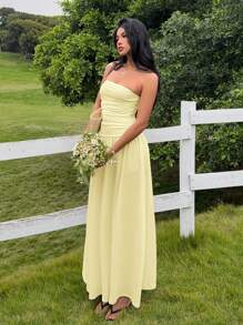 MainGRL Vestido largo casual de mujer en color beige, de verano - Albaricoque - Ver 5