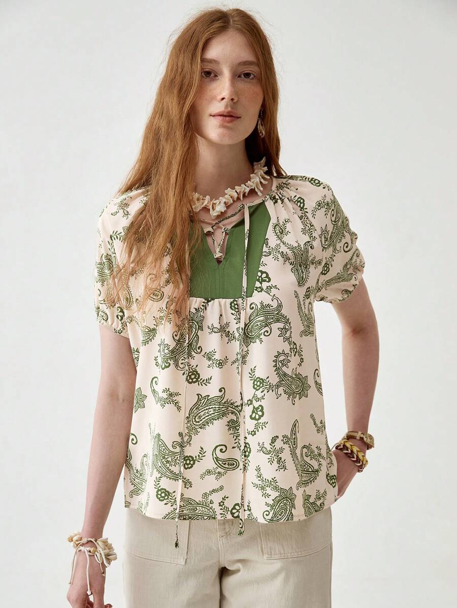 Florisole 波西米亚风格女士拼色度假/节日衬衫