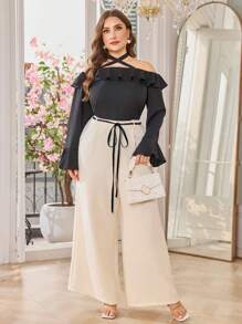 Modelyn Elegante, vielseitige Palazzo-Hose für Damen in Große Größen, ideal für den Berufsalltag - Aprikosenfarben - Übersicht 4