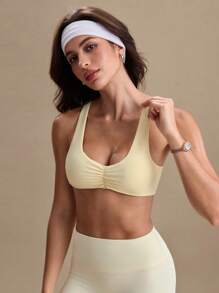 Eassivo Eassivo Women Sports Bra With Cotton Lining, Pleated Yoga Bra - Yellow - View 6