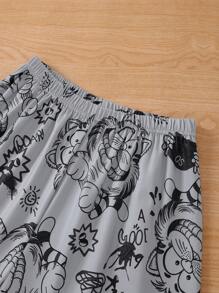 2 件套青少年男孩灰色基础款虎纹印花短袖上衣和短裤休闲家居服套装 - 灰色 - 查看 6