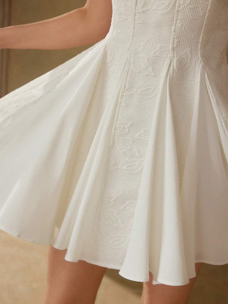 FLORAL EMBROIDERY FLARED DRESS