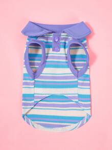 PETSIN 1 件薄荷绿弹力条纹休闲宠物猫/狗 Polo 衫，舒适时尚 - 彩色 - 查看 4