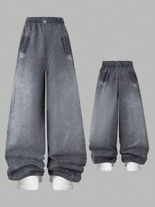 SHEIN Sparklyn 宽松休闲动漫图案阔腿裤，适合青少年女孩的街头风格日常穿着