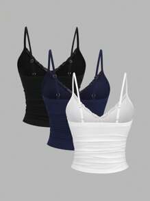Sweetra Ensemble multi-pièces avec camisole sexy Y2K avec garniture en dentelle et détail de plissé