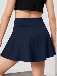 SHEIN Faldas pantalón de punto de unicolor con bolsillo oculto antirreflectante y cintura en V para adolescentes, faldas pantalón deportivas casuales