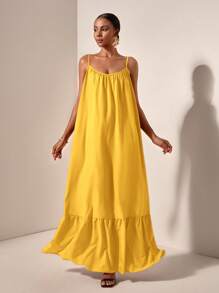 Zivah Holiday Style Spaghetti Strap Ruffle Trim Oversized Dress - E