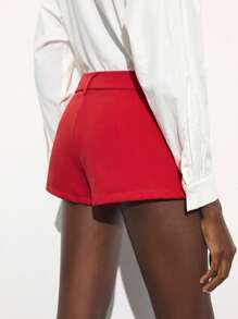 Maija Red Minimalist Urban Style Women's Shorts, Fashion Versatile Business Casual, Spring/Summer Valentine's Day Beach Weddings & Events - Red - View 5