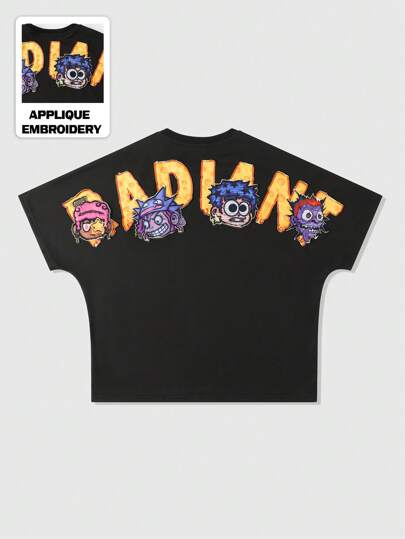 Street Life T-shirt ample pour hommes avec applique de graphique de bande dessinée