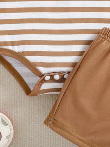 SHEIN 2pcs Baby Boy Cute Stripe Set, Spring/Summer - Brown - View 9