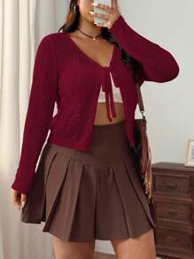 SHEIN EZwear Plus Size Wine Red Ice Silk Knit Cardigan, Spring/Summer