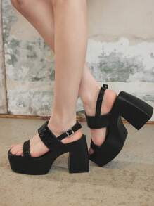 Sugerpunk 女式可调节扣环设计时尚厚底凉鞋 - 黑色 - 查看 5
