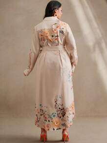 Anewsta Vestido camisero con cintura fruncida y estampado floral elegante para citas, fiestas o vacaciones - Rosa Pálido - Ver 2