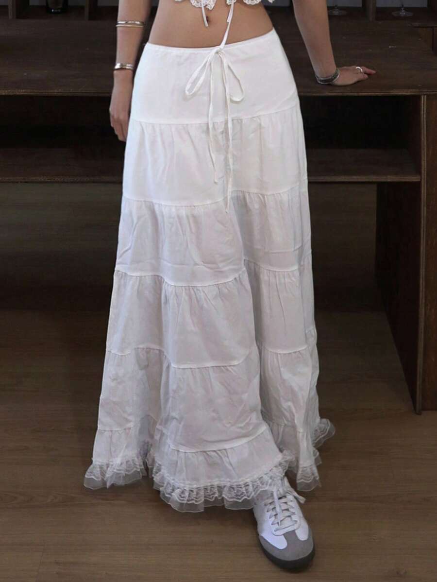 DAZY Women's Lace & Mesh Panel Skirt Fall Skirts - White - View 1