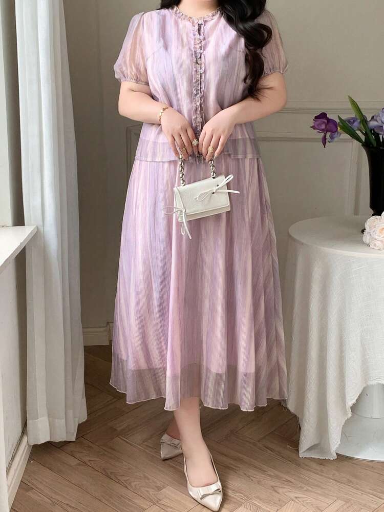Dazy Plus Plus Size Loose Fit Short Sleeve Top And Elastic Waist Skirt Elegant 2 Pieces Set, Summer, Back To School Clothes