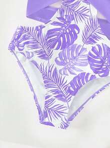 Traje de baño de una pieza con estampado de plantas tropicales para niña preadolescente