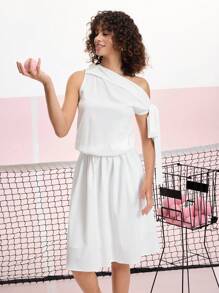 SHEIN MOD White Asymmetric Tie Up Bow Elegant Summer Dress - White - View 6