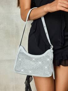 SHEIN ICON 女士单肩包，流浪包，水钻，时尚，个性，简约，百搭，街头风，甜美酷炫女孩，辣妹，千禧一代，复古，铆钉，复古，青少年 - 藍色 - 查看 7