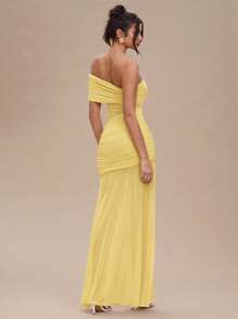 SHEIN BAE Váy dài xếp ly màu mơ trơn gợi cảm xuyên thấu cho nữ mùa hè - Màu vàng - Xem 2
