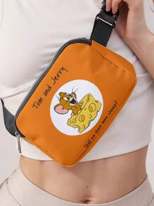 TOM & JERRY X SHEIN Women's Fashion Cartoon Mouse & Cheese Print Adjustable Strap Square Fanny Pack, Suitable For Sports, Running, Cycling, Hiking - Multicolor - View 3