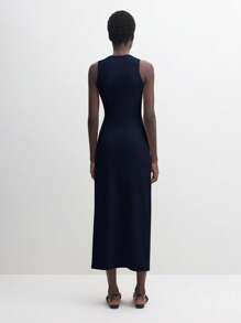 BizChic 2025年夏季新款海军蓝圆领无袖系带收腰宽松连衣裙，商务休闲日常穿着，适合婚礼、海滩度假、音乐节、早午餐、机场穿搭，90年代复古斯德哥尔摩风格，美国独立日