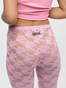 SUMWON WOMEN Lace High Rise Biker Cycling Shorts Dance Practice Performance Stage Workout Lounge Festival Party Clubbing Layering Bottom - Baby Pink - View 1