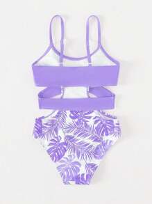 Traje de baño de una pieza con estampado de plantas tropicales para niña preadolescente