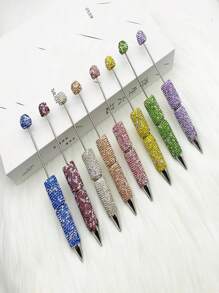 SHEIN Glitter Beadable Pens Full Rhinestone Fancy Pens For Beads Cute Journalling Pens For Women Fun Bling Ballpoint Pens Tween Gifts Stuff Back To School