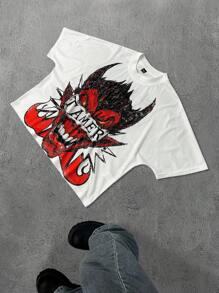 Manfinity EMRG Camiseta de manga corta casual con estampado de dibujos animados para hombres, para verano - Blanco - Ver 5