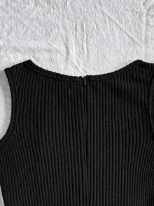 Soleia Women's Vacation Burgundy Round Neck Sleeveless Woven Patchwork Multi-Layer Ruffle Hem Jumpsuit Black Ruffle Dress Black Tiered Ruffle Dress Black Ruffle Mini Dress Casual Black Dress Black Sundress - Black - View 6