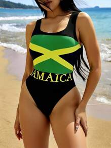 Slaydiva 1pc Women's One-Piece Swimsuit, Casual Beach & Vacation Wear For Summer Search St Patrick's Day - Black - View 1