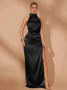 Lumalex Spring Valentine's Day Holiday Party Banquet Wedding Plus Size Women Ruched Waisted Straight Long Dress Luxury Prom Gathering Party Banquet Modest Old Money Glitter Holiday Party Rave Festival Outing Vacation Hot Outdoor Richly Layered Wedding Season Banquet Party New Year Black Sexy Dress Looks Of Party Gala Night Party Dress For Autumn Matching Set His & Hers, Proposal Gift Of Love Celebration Sweetheart Be My Valentine Date Night Dress Little Black Dress Bodycon Dress Cocktail Dress - Black - View 8